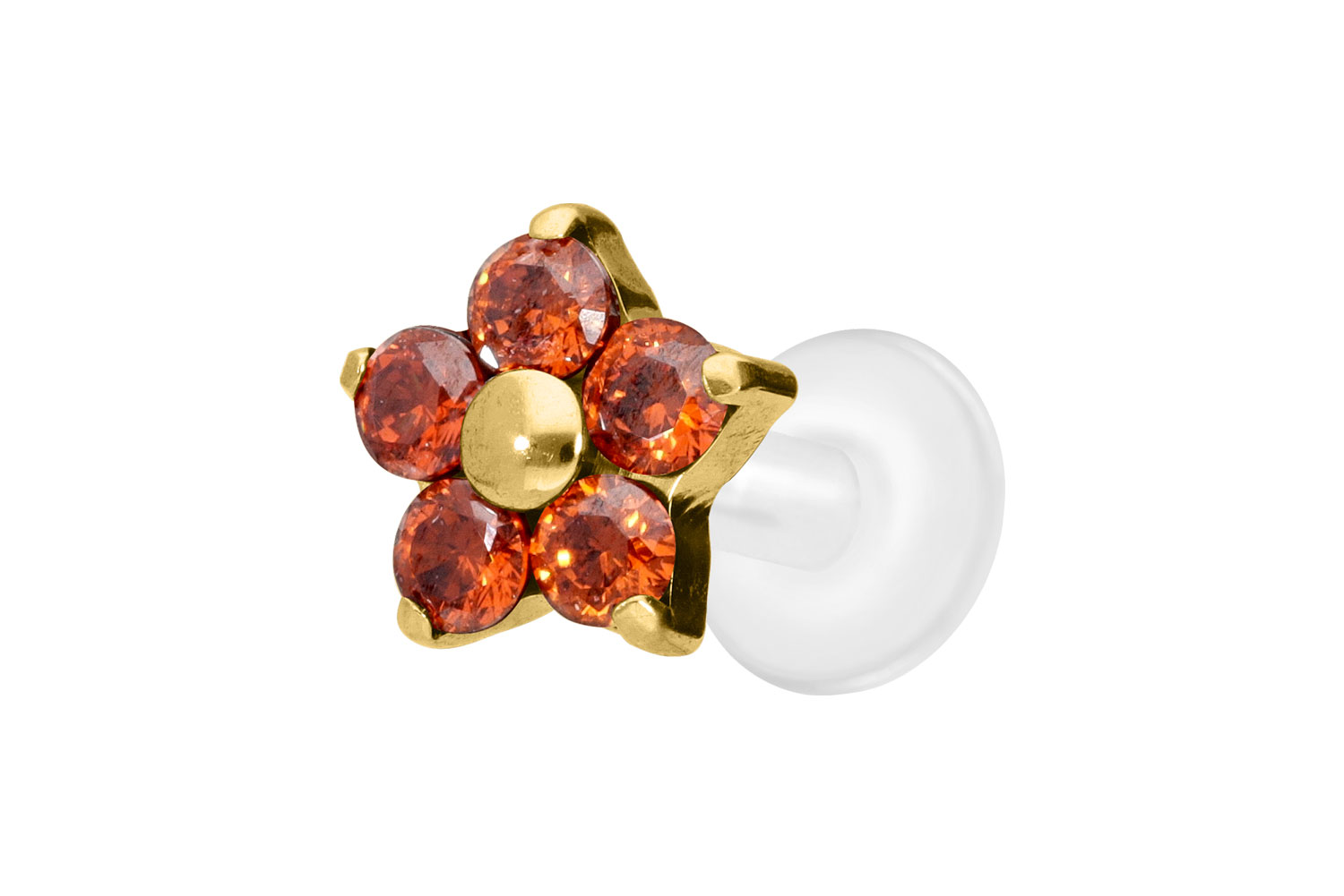 PTFE Labret Piercing mit Innengewinde + Titan-Aufsatz KRISTALLBLUME